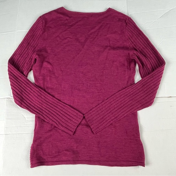 Krimson Klover 100% Wool Women Sz M V-Neck Sweater Pullover Blouse Dark Pink - Picture 4 of 9